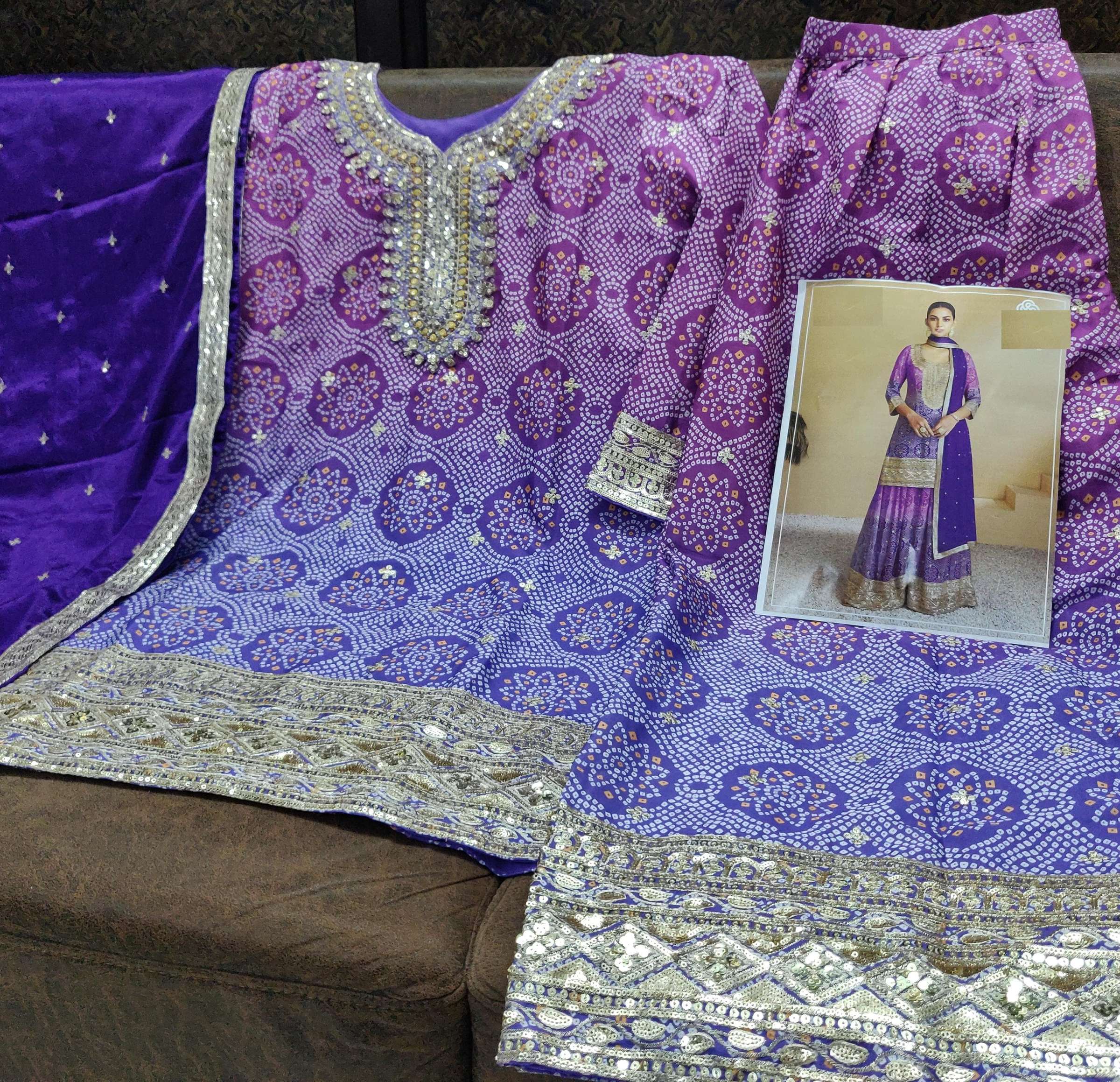 Aarshi Fashions Light Purple & Blue green Bandhani Embroidered Palazzo Salwar Kameez