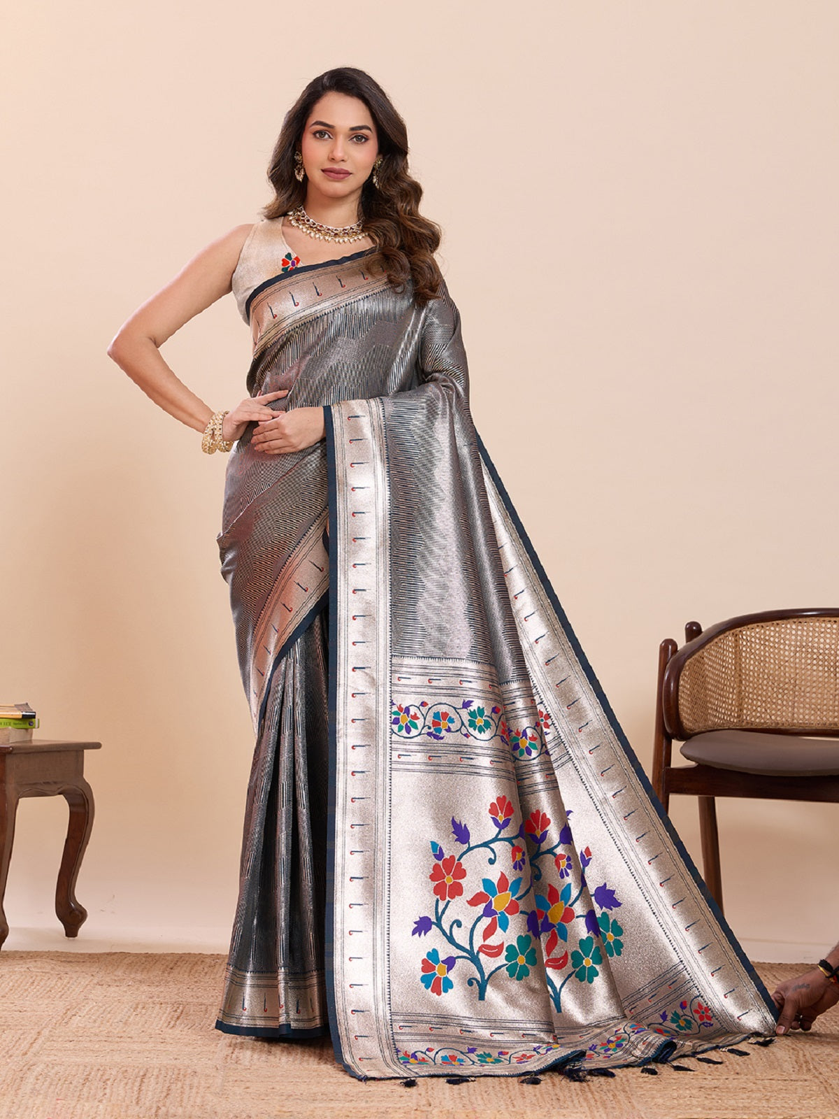 Dwija Fashion Teal Blue Wedding Wear Woven Lotus Motif Work Pure Soft Silk Saree With Unstitched Blouse - Dista