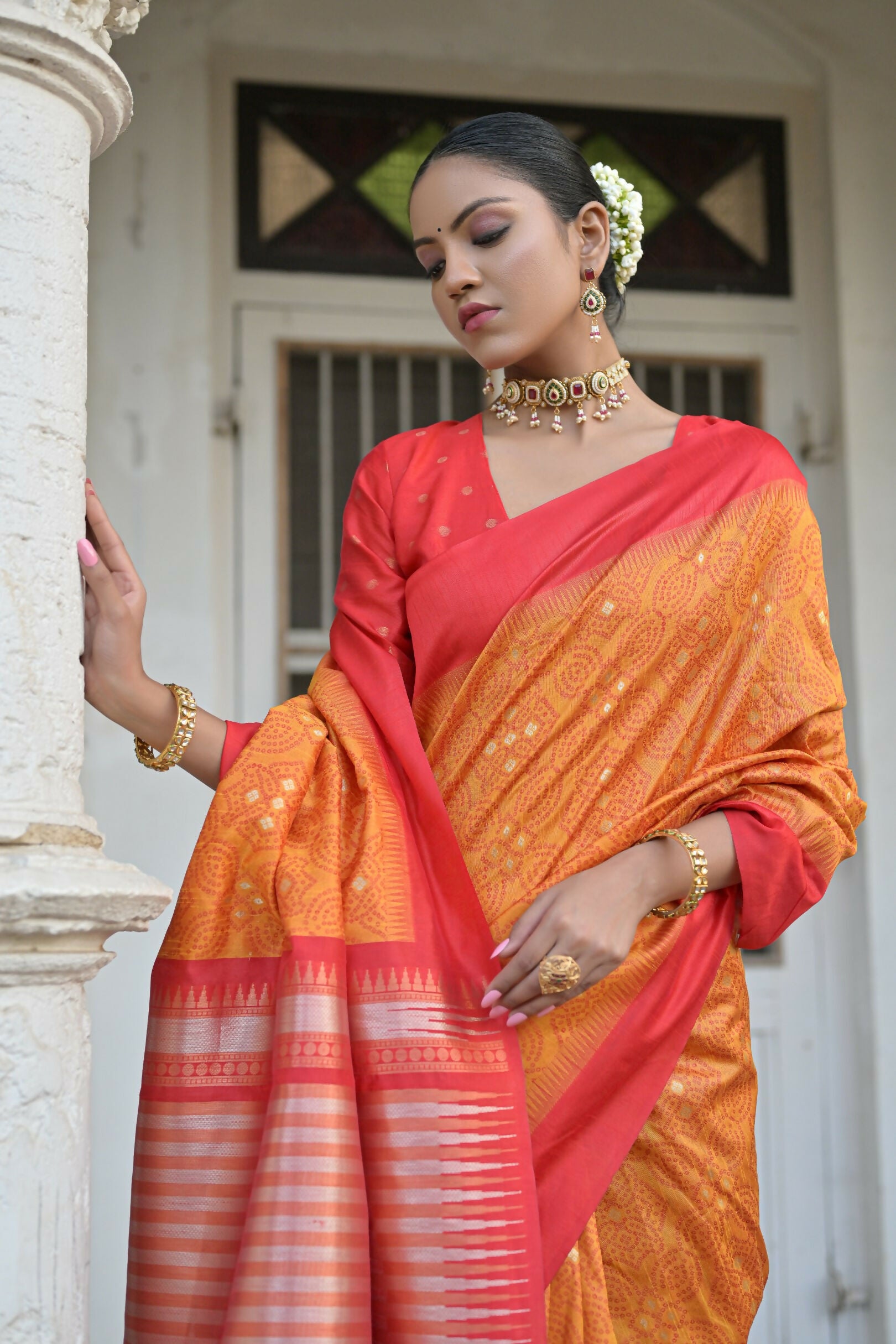 Vishnu Weaves Women's Yellow Raw Silk Saree with Blouse - Distacart