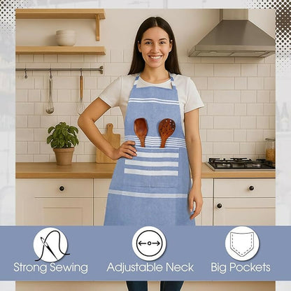 Varde Waterproof Chef Apron With 2 Pockets-Rock Blue & Light Mauve (Pack of 2) - Dista