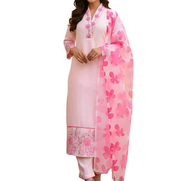 The52 Women's Beautiful Chanderi Fabric Printed Work Straight Kurta Pant and Dupatta Set - Distacart