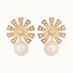 Thumbnail for Nuyug 22K Gold-Plated Pearl Drop Zircon Floral Shaped Mini Stud Earrings - Distacart