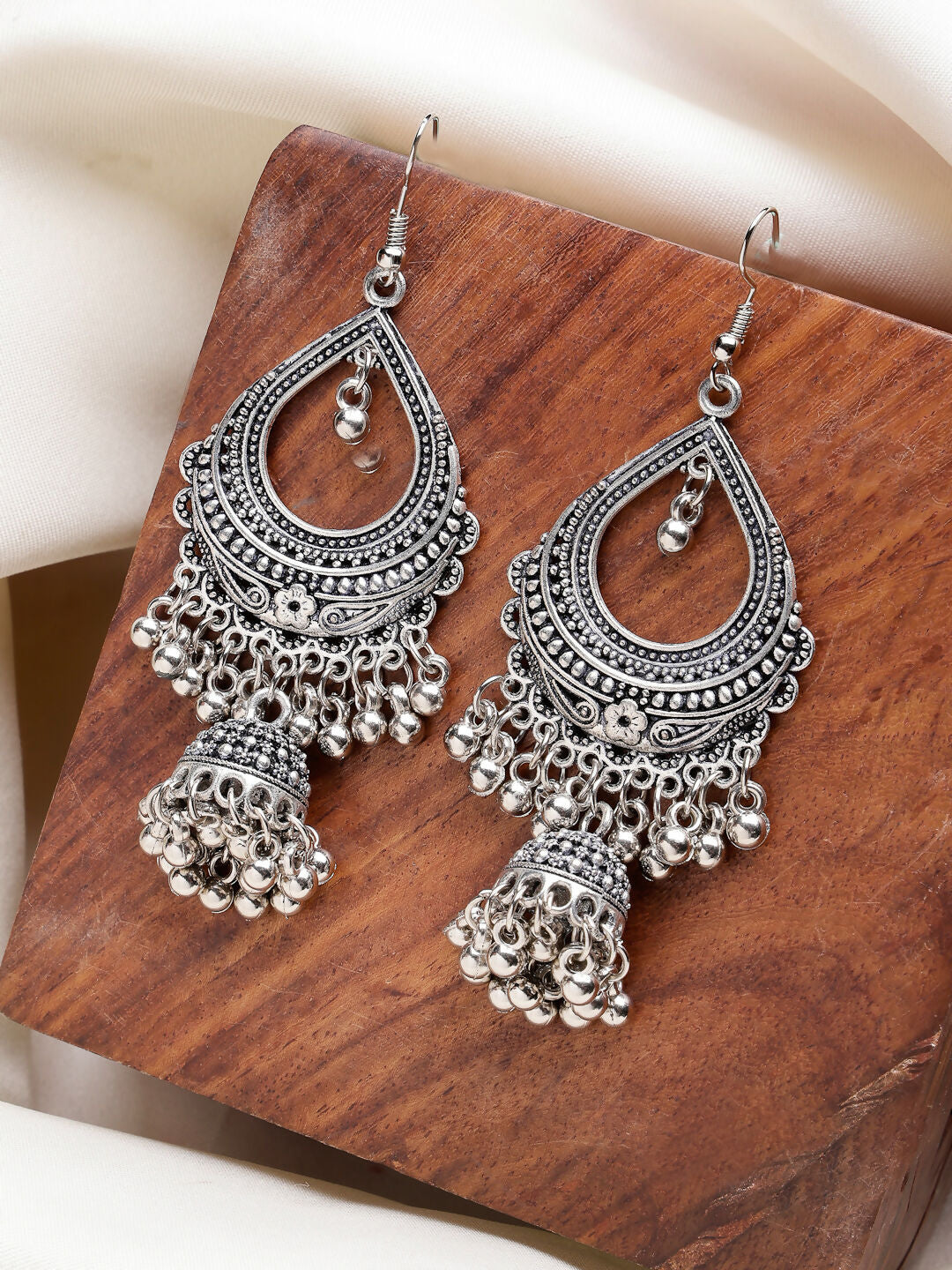 NVR Women s Silver Plated German Silver Oxidized Jhumka Earrings Onesize