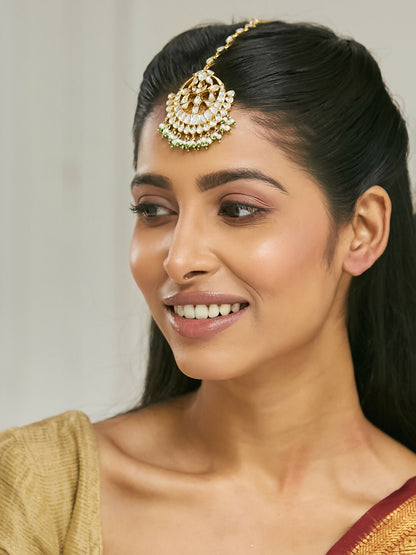 Nuyug 22K Gold-Plated Crystal & Pearl Studded Matha Patti - Distacart