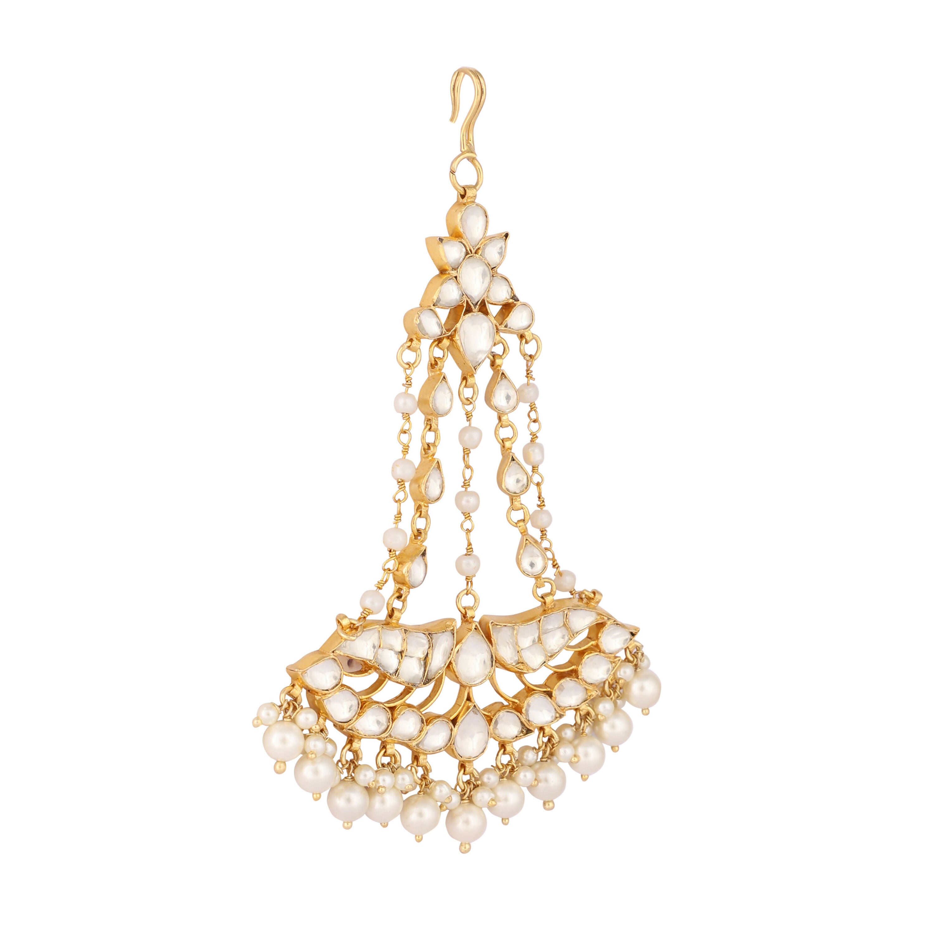 Nuyug 22K Gold-Plated Kundan & Pearl Studded Jhumar Paasa Head Jewellery