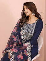 Thumbnail for Joban Fashion Women Navy Blue Roman Embroidery Stitched Kurta Set - Distacart