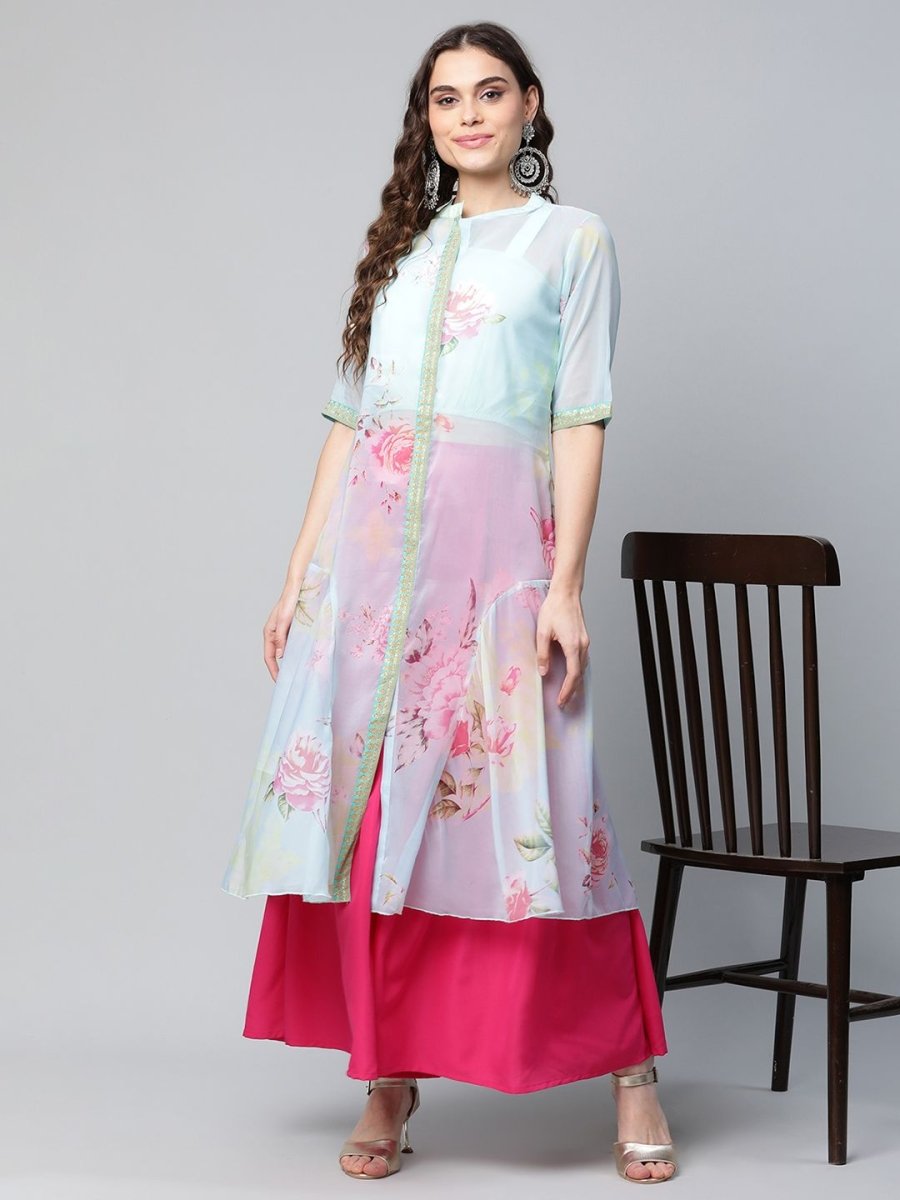 Ahalyaa Women Sea Green Floral Printed Top With Kurta - Distacart