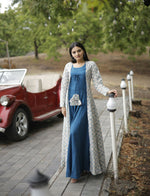 Thumbnail for Aastha Fashion Women's Blue Designer Rayon Gown with Crochet Embroidery Work Shrug - Distacart