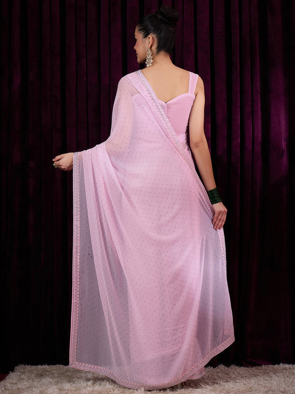 NOZ2TOZ Women's Georgette Pink Embellished Designer Saree With Blouse Piece - Distacart