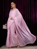 Thumbnail for NOZ2TOZ Women's Georgette Pink Embellished Designer Saree With Blouse Piece - Distacart