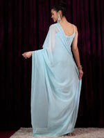 Thumbnail for NOZ2TOZ Women's Georgette Light Blue Embellished Designer Saree With Blouse Piece - Distacart