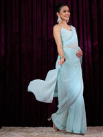 Thumbnail for NOZ2TOZ Women's Georgette Light Blue Embellished Designer Saree With Blouse Piece - Distacart