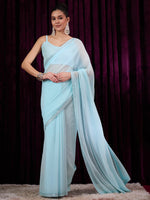 Thumbnail for NOZ2TOZ Women's Georgette Light Blue Embellished Designer Saree With Blouse Piece - Distacart