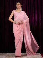 Thumbnail for NOZ2TOZ Women's Georgette Pink Embellished Designer Saree With Blouse Piece - Distacart