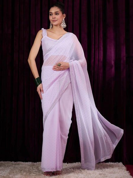 NOZ2TOZ Women's Georgette Mauve Embellished Designer Saree With Blouse Piece - Distacart