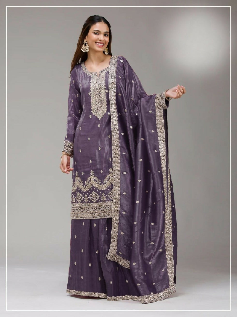 Anaita Dark Lavender Gold Crush Stitched Suit with Embroidery & Sequins - Distacart