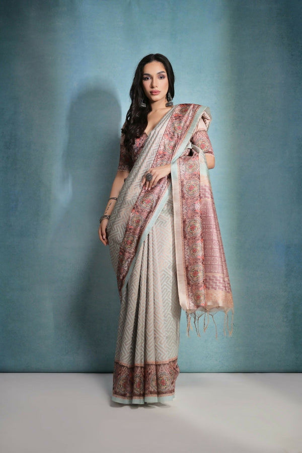 Vishnu Weaves Women's Sea-Green Cotton Silk Zari Woven Saree with Blouse - Distacart