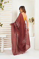 Thumbnail for Vastranavya Dark Brown Digital Printed Linen Ready To Wear Designer Saree with Unstitched Blouse - Distacart