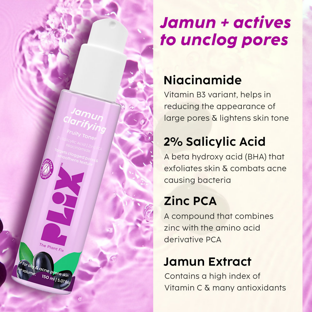 PLIX The Plant Fix Jamun Active Acne Regime With Cleanser, Toner & Moisturizer For Women & Men - Distacart