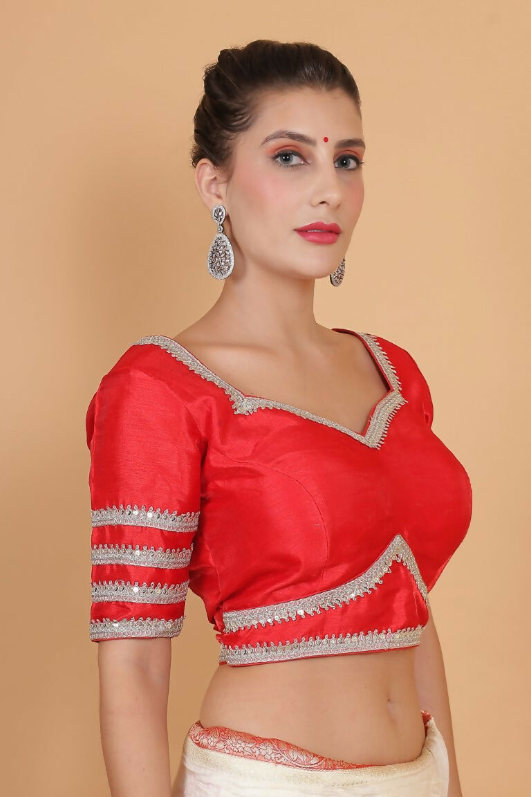 Joban Fashion Silk Zari And Sequence Work Padded Blouse - Red