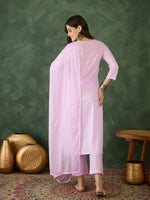 Thumbnail for The52 Purple Women's Gorgeous Cotton Blend Fabric Thread Work Straight Kurta, Pant and Dupatta Set - Distacart