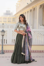 Thumbnail for Preksha Creation Faux Georgette With Sequins Embroidered Work Women Lehenga Choli - Light Green - Distacart