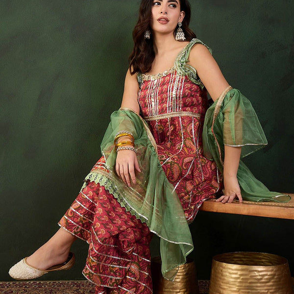 Sangria Printed Pure Cotton Kurta & Sharara With Dupatta - Distacart