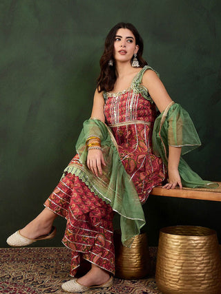 Sangria Printed Pure Cotton Kurta & Sharara With Dupatta - Distacart