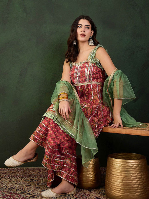 Sangria Printed Pure Cotton Kurta & Sharara With Dupatta