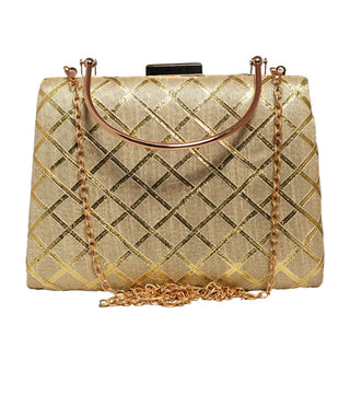 Joban Fashion Beige Gota Patti Fabric Clutch - Golden