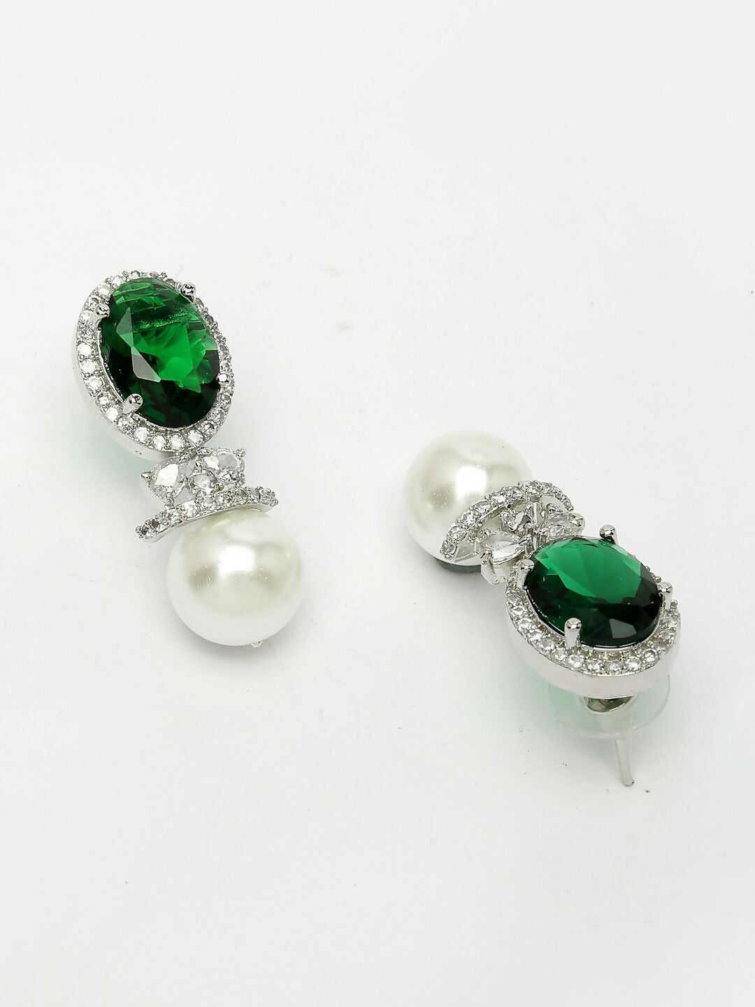 NVR Women's Silver-Plated Green American Diamond Studded Handcrafted Jewellery Set - Distacart