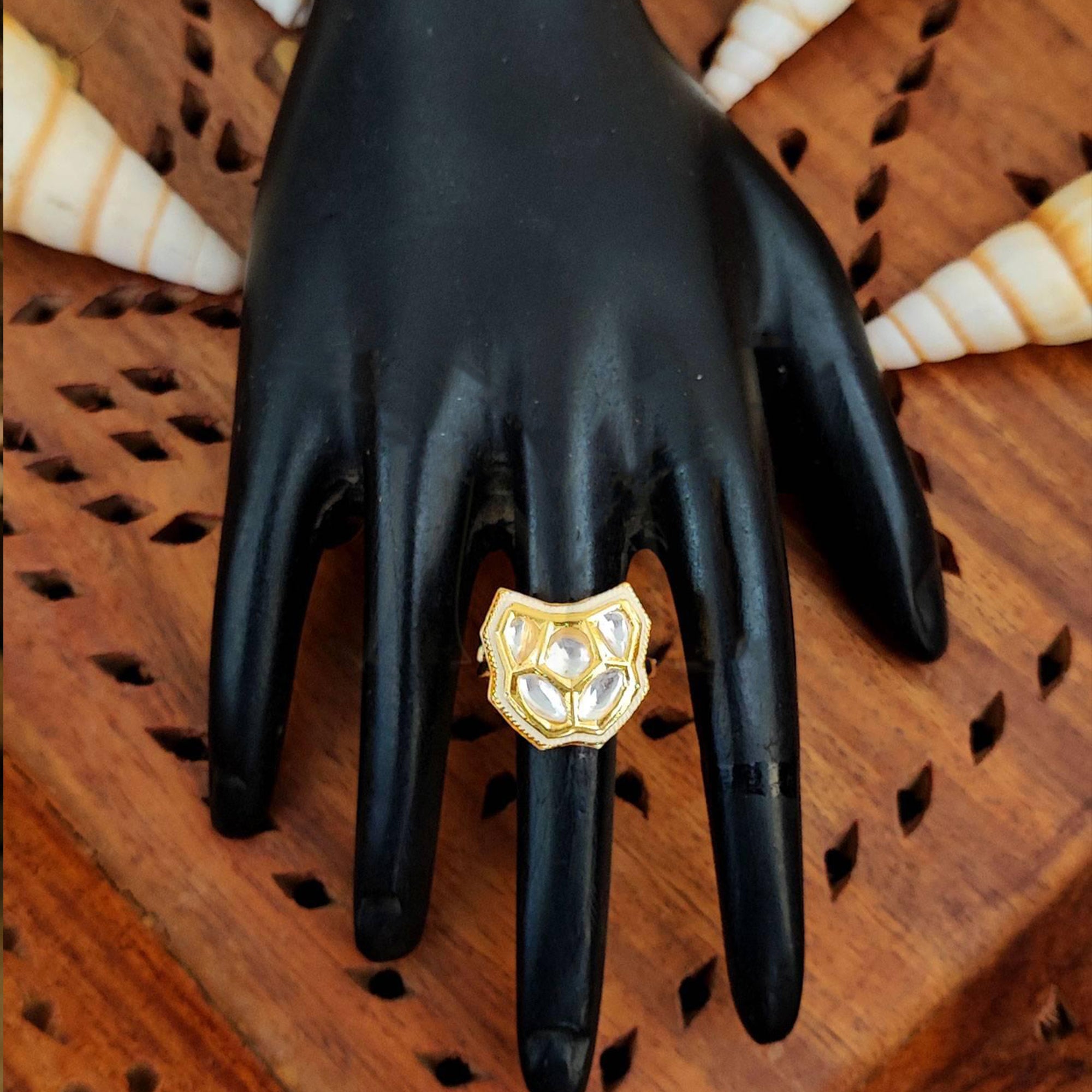 JS Fashion Traditional Kundan Finger Ring with Multi Center Stone High Adjustable Gold Finish for Women|Royal Statement Gift - Distacart