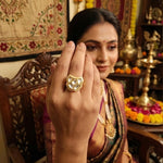 Thumbnail for JS Fashion Traditional Kundan Finger Ring with Multi Center Stone High Adjustable Gold Finish for Women|Royal Statement Gift - Distacart