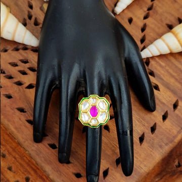 JS Fashion Floral Kundan Adjustable Finger Ring with Multi Center Stone High Gold Finish for Women|Royal Floral Gift - Distacart