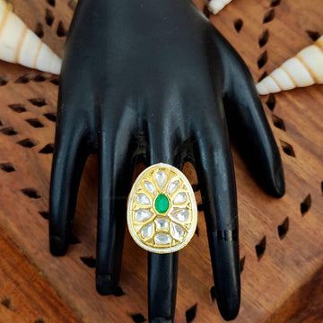 JS Fashion Teardrop Kundan Adjustable Finger Ring with Multi Center Stone High Gold Finish for Women|Elegant Drop Gift - Distacart