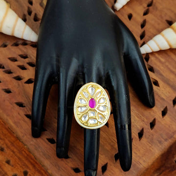 JS Fashion Teardrop Kundan Adjustable Finger Ring with Multi Center Stone High Gold Finish for Women|Elegant Drop Gift - Distacart