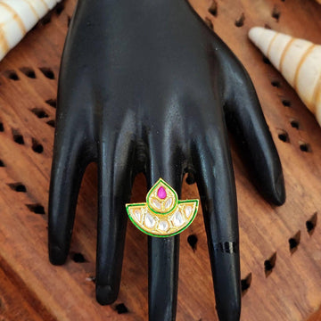 JS Fashion Kundan Design High Gold Polish Fancy Adjustable Finger Ring for Women|Royal Fancy Ring Gift Set - Distacart