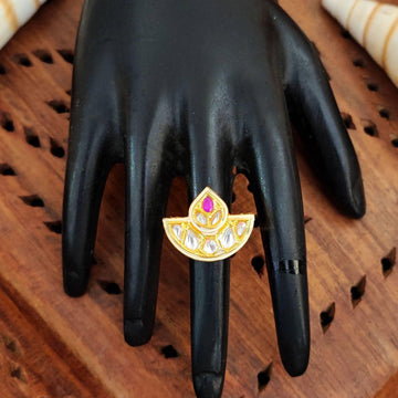 JS Fashion Kundan Design High Gold Polish Fancy Adjustable Finger Ring for Women|Royal Fancy Ring Gift Set - Distacart