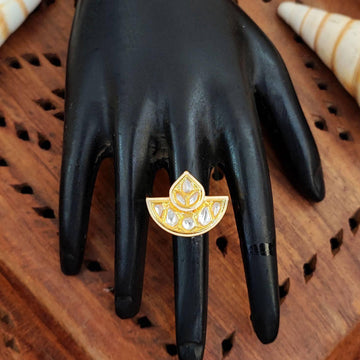 JS Fashion Kundan Design High Gold Polish Fancy Adjustable Finger Ring for Women|Royal Fancy Ring Gift Set - Distacart