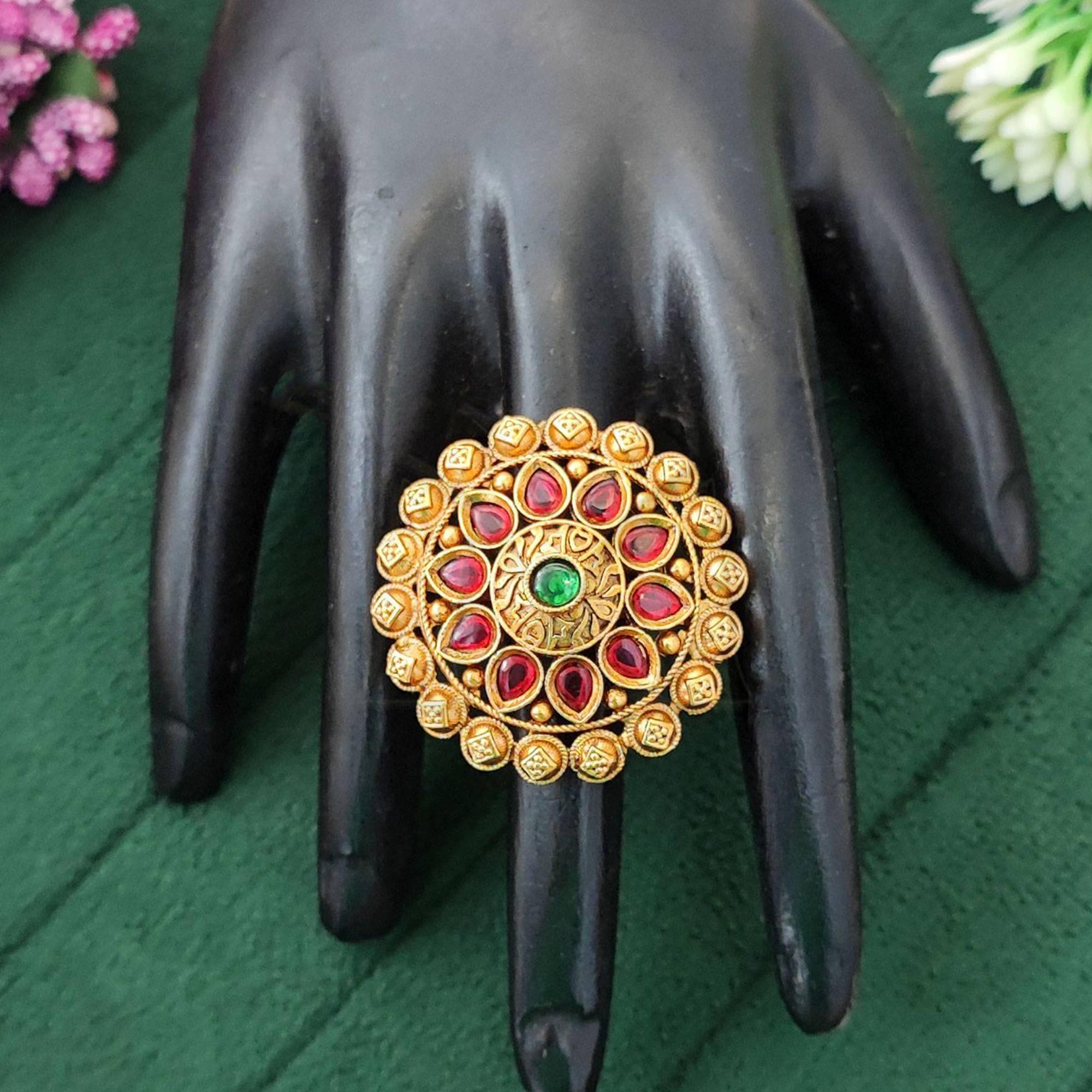 JS Fashion Antique Designer High Gold Polish Finger Rings for Women | Adjustable Ethnic Statement Jewellery for Wedding, Party & Festive | Vintage Royal Designer Gift Set - Distacart