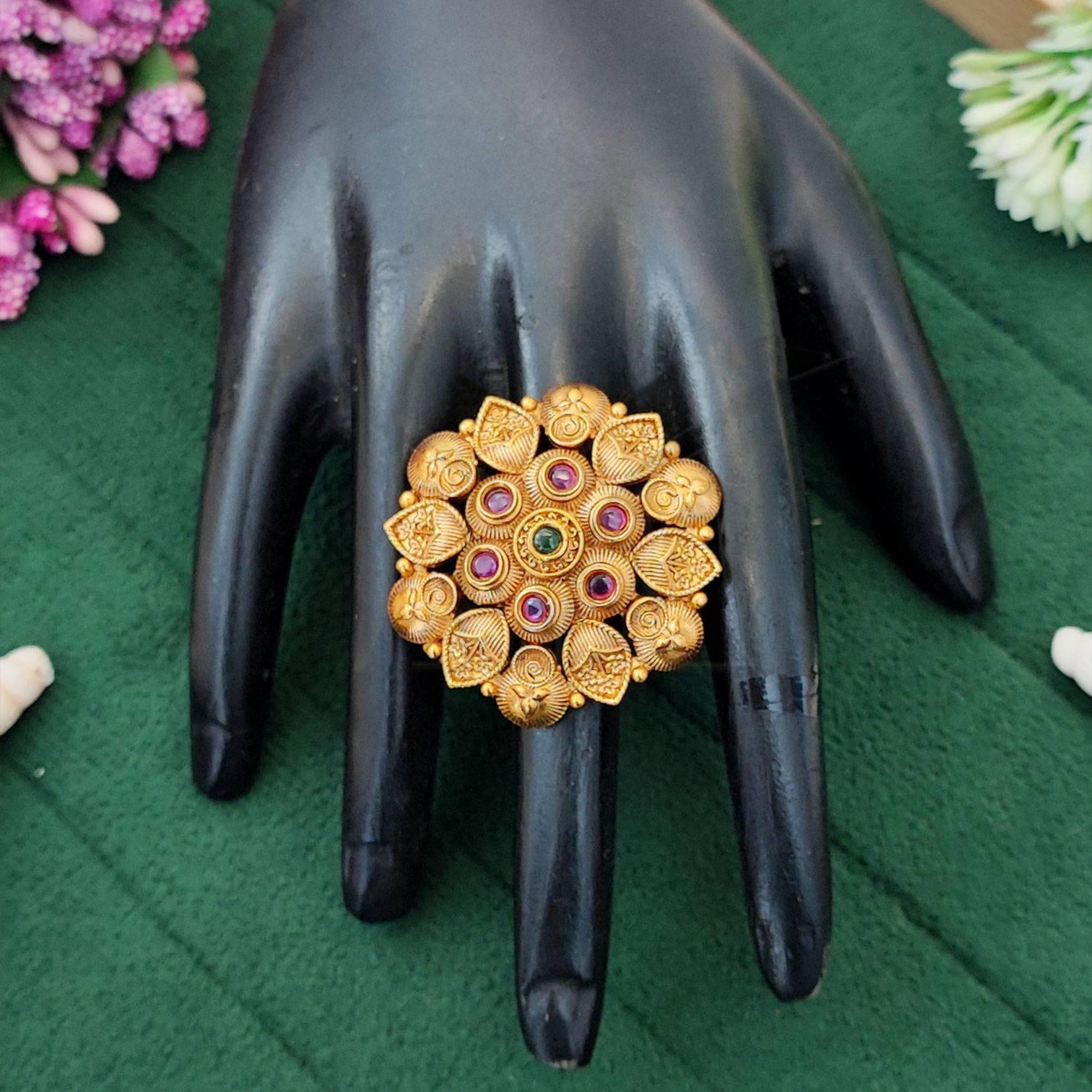 JS Fashion Design High Gold Polish Full Stone Finger Rings for Women | Adjustable Ethnic Bridal Statement Jewellery for Wedding, Party & Festive | Royal Full Stone Gift Set - Distacart