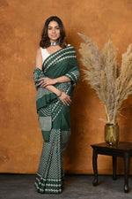 Thumbnail for Very Much Indian Handblock Printed Cotton Saree With Natural Dyes - Leaf Green - Distacart