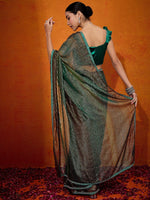 Thumbnail for NOZ2TOZ Women's Georgette Teal green Embellished Designer Saree With Blouse Piece - Distacart