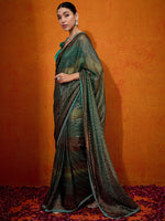 Thumbnail for NOZ2TOZ Women's Georgette Teal green Embellished Designer Saree With Blouse Piece - Distacart