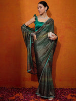 Thumbnail for NOZ2TOZ Women's Georgette Teal green Embellished Designer Saree With Blouse Piece - Distacart