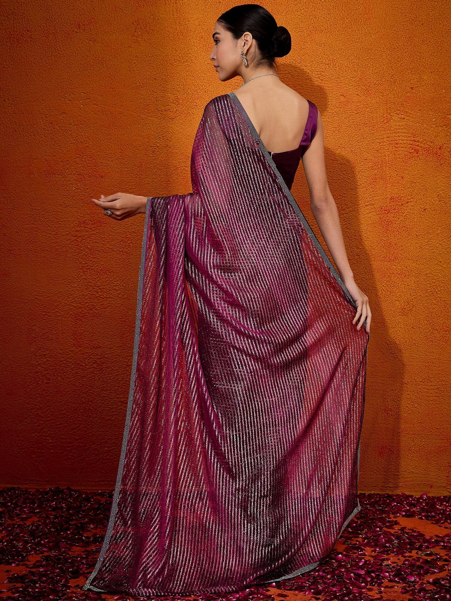 NOZ2TOZ Women's Georgette Magenta Embellished Designer Saree With Blouse Piece - Distacart