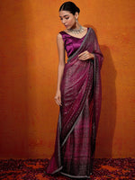 Thumbnail for NOZ2TOZ Women's Georgette Magenta Embellished Designer Saree With Blouse Piece - Distacart