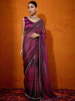 Thumbnail for NOZ2TOZ Women's Georgette Magenta Embellished Designer Saree With Blouse Piece - Distacart