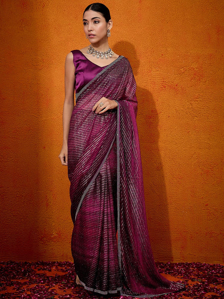 NOZ2TOZ Women's Georgette Magenta Embellished Designer Saree With Blouse Piece - Distacart