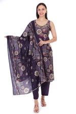 Thumbnail for Jaitra Apparels Purple Embroidered Muslin Fabric Kurta Set With Dupatta